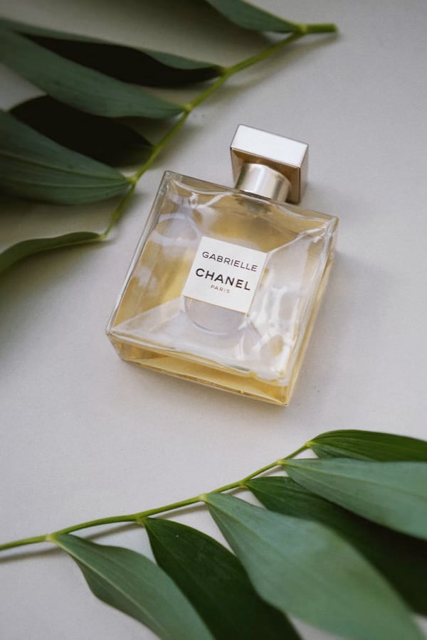 chanel perfume with leaves